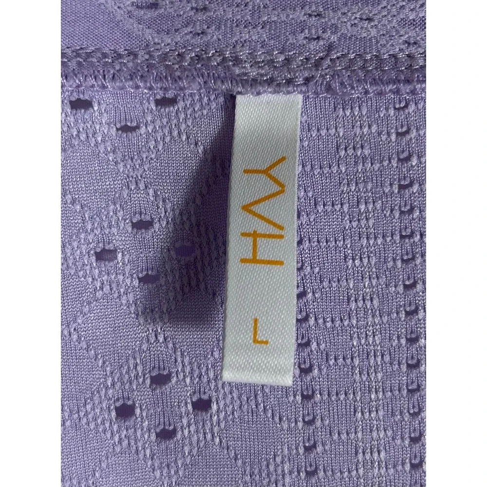 YVH Lavender Purple Eyelet Short Sleeve V-Neck Blouse Top L Puff Sleeve Lined - Picture 5 of 8